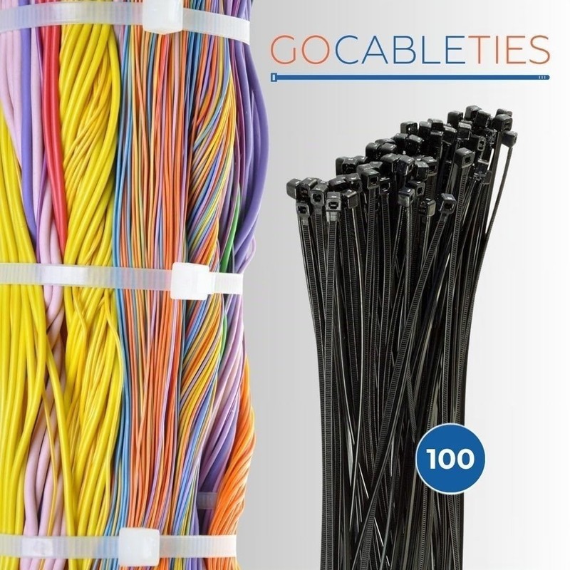 Gocableties Pack of 100 Black Cable Ties, 300 mm x