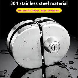 Qrity Stainless Steel Glass Door Lock Double Glass Door Lock Sliding Door Glass Door with 3 Copper Keys for Shop and Office，can be Locked Inside