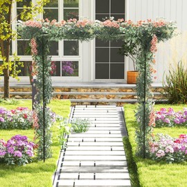 SAFSTAR 81-Inch Garden Arch, Metal Arbor Archway for Climbing Plants, Decorative Lawn Arbor, Heavy-Duty Arch Trellis for Climbing Plants Outdoor Wedding Ceremony Party Backyard