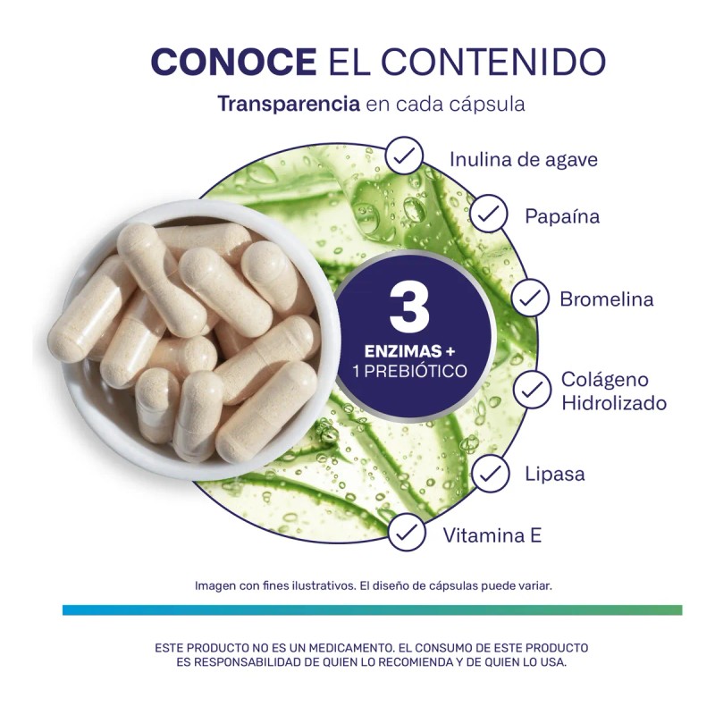 Enzimas Megabiotic 60 Cpsulas Bromelina Lipasa Sin Sabor