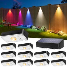 JOFIOS Solar Fence Lights Outdoor, 12 Pack, 50LM Ultra Bright, 3 Color Temperatures & RGB, IP65 Waterproof, Dusk-to-Dawn Solar Powered Fence Lights for Patio, Railing, Pool, Porch, Backyard(Black)