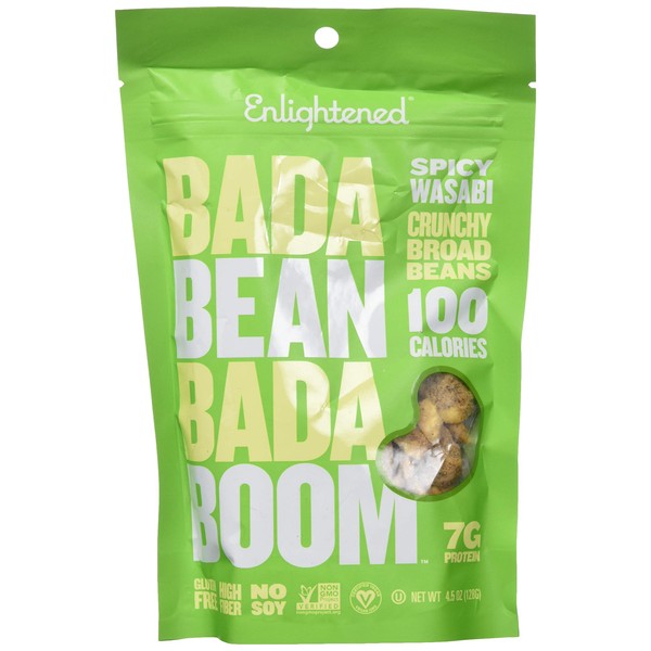 Bada Bean Bada Boom - Plant-Based Protein, Gluten Free, Vegan, Crunchy Roasted Broad (Fava) Bean Snacks, 110 Calories per Serving, Spicy Wasabi, 4.5 Ounce (12 Count)