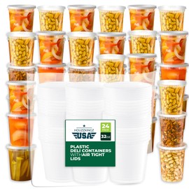 Deli Soup Quart Containers with Lids [32 Oz - 24 Pack], Plastic Food Freezer Storage Containers with Lids, Disposable Heavy Duty Microwavable Airtight To Go Takeaway Take Out Containers Cups With Lids