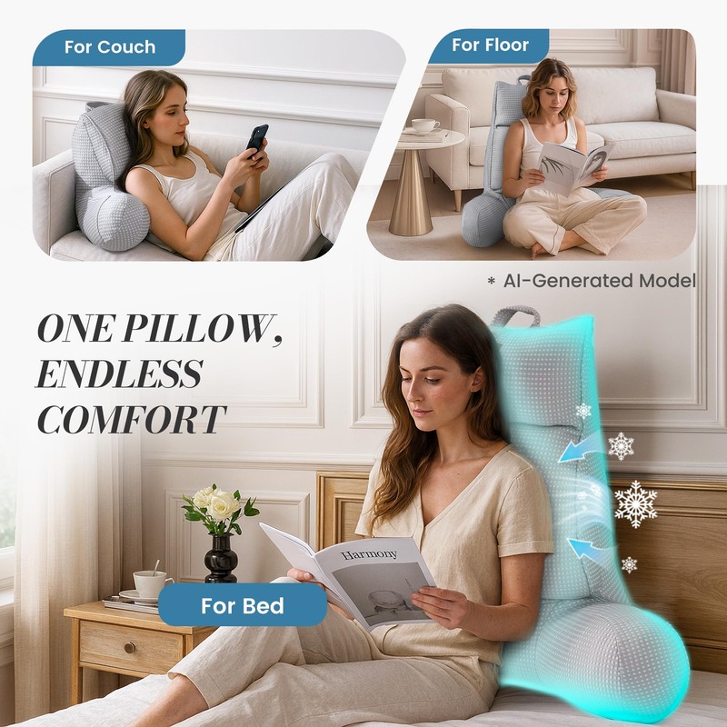 Amélie Home Cooling Reading Pillow with Arms for Adults, Breathable