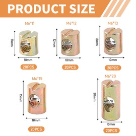 Pack of 100 Cross Nut Bolts M6 Cylinder Nut Barrel Nuts Made of Carbon Steel Slot Cylinder Nuts 11 mm 12 mm 13 mm 15 mm 20 mm Cross Nut Nuts for Furniture Beds Chairs Children's Beds