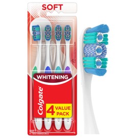 Colgate 360 Optic White Whitening Toothbrush, Adult Soft Toothbrush with Whitening Cups, Helps Whiten Teeth and Removes Odor Causing Bacteria, 4 Pack