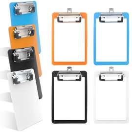 Pack of 4 Clipboards, 10 x 15 cm / 4 x 6 inches, Plastic, Colourful, Small Clipboard with Metal Clip, Mini Clipboards for Office Staff, Students, Notepad, Teacher's Clipboard (Black, Orange, Blue
