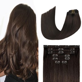 Aison Dark Brown Clip in Hair Extensions Real Human Hair 85G 100% Real Human Hair Clip in Extension Straight for Fashion Women 7pcs 16clips One Pack 18 Inch