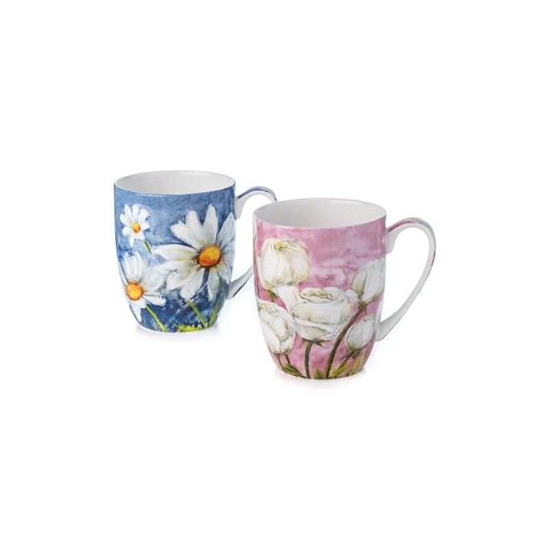 McIntosh Morning Flowers Fine Bone China Set of 2 Mugs
