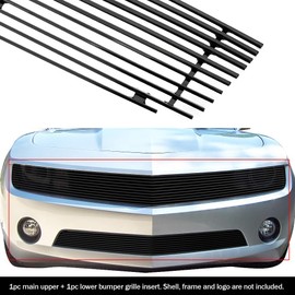 APS Compatible with 2010-2013 Chevy Camaro LT LS V6 Phantom Style Aluminum Black Horizontal Billet Grille Insert Combo C61027H