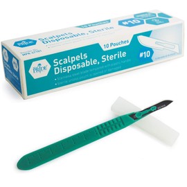 MED PRIDE Sterile Disposable Surgical Scalpels 10 Pack, Individually Wrapped Protective Caps, Plastic Handles, for Dermaplaning Crafts (#10 Stainless-steel)