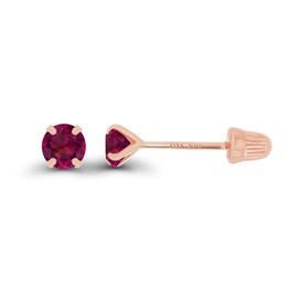 Solid 14K Rose Gold 3mm Round Created Red Ruby July Birthstone Solitaire Ball Screw Back Stud Earring