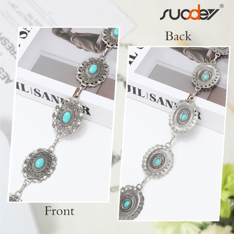 SUOSDEY Women Western Concho Belt Silver Gold Boho Waist Chain