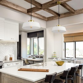 Globe Electric 67000098 1-Light Pendant Light, Brass Finish, Frosted Glass Shade, Black Braided Cord, Pendant Light Fixture, Kitchen Island, Adjustable Height, Home Décor Lighting, Ceiling Light