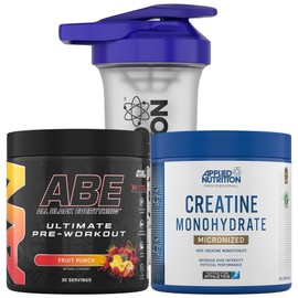 Applied Nutrition Applied Nutrition Bundle ABE Pre Workout 375g + Creatine 250g + 700ml Protein Shaker | All Black Everything Pre Workout Powder, Energy & Performance with Creatine, Beta Alanine (Fruit Punch)