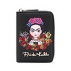 Frida Kahlo Cartoon Flower Collection Cute Zip Wallet (Black)