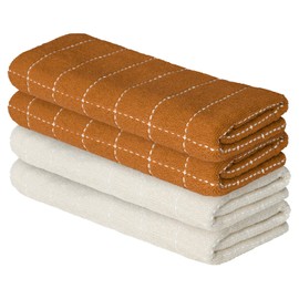 Artoid Mode Checkered Designed Cotton Beige Caramel Terry Kitchen Dish Towels, 15x25 Inch Soft Absorbent Quick Drying Cleaning Tea Towels Set of 4