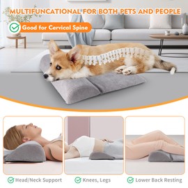 ZQJKLE Dog Bolster Pillow with High Resilience Foam, Headrest for Large Dogs, Benefit for Cervical Vertebra and Neck, Easy to Carry, Machine Washable Cover＆Easy to Clean(Grey)