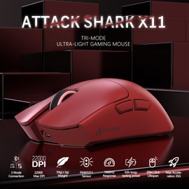 LexonElec x ATTACK SHARK X11 Wireless Gaming Mouse with RGB Magnetic Charging Dock, PixArt PAW3311 Sensor, Lightweight 59g Tri-Mode Gaming Mouse, Wired/2.4G/BT, Up to 22K DPI for PC/Mac-Red