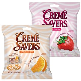 Creme Savers Strawberries and Creme + Orange and Creme Hard Candy 6.25oz Two Pack | Taste of Fresh Strawberries in Rich Cream + The Taste of Fresh Orange Swirled in Rich Cream | The Origninal Classic Creme Savers Brought To You By Iconic Candy | (1) 6.25oz Orange (1) 6.25oz Strawberry)