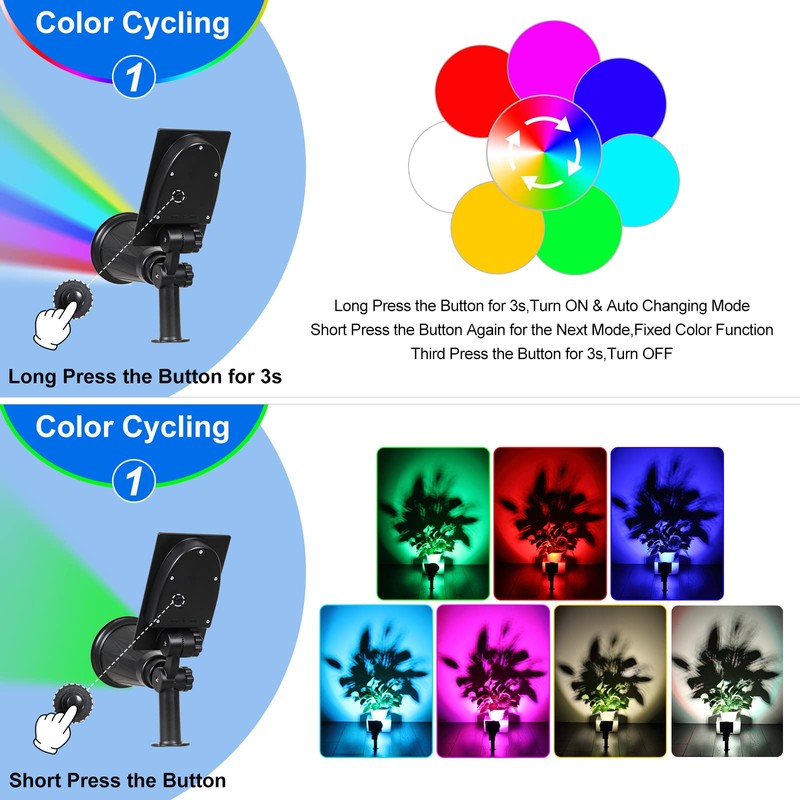 T-SUN Solar Spotlights, Color Changing 7 LED Waterproof Solar Garden