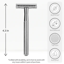 Bambaw Double Edge Safety Razor for Men & Women, Metal Razor with 5 Double Edge Safety Razor Blades, Eco-Friendly Razor – Silver