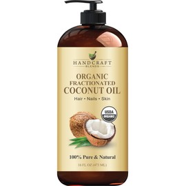 Handcraft Blends Organic Fractionated Coconut Oil - 16 Fl Oz - 100% Pure and Natural - Premium Grade Carrier Oil for Skin and Hair - Hair and Body - Massage