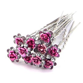 Kingko® Wedding Prom Silver Crystal Diamante Rose Flower Hair Pins Clip Accessories (Purple)