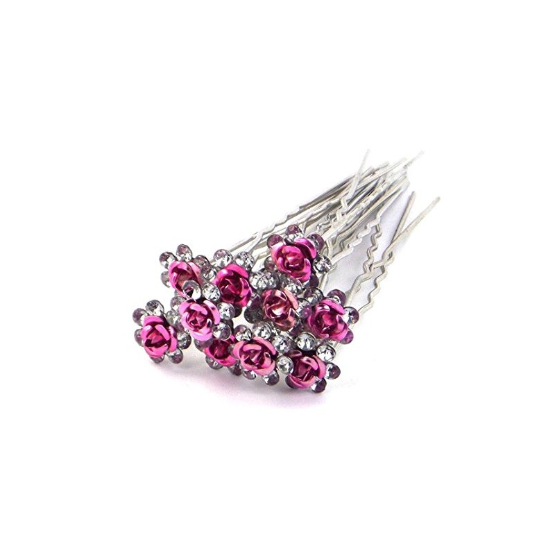 Kingko® Wedding Prom Silver Crystal Diamante Rose Flower Hair Pins