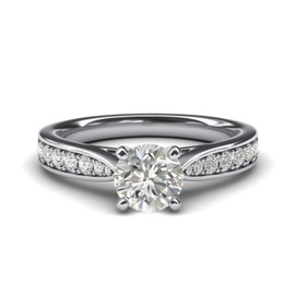 Women's Sterling Silver 1CT Classic 4-Prong Simulated Round Cut Diamond Engagement Ring With Graduated Side Stones (J)