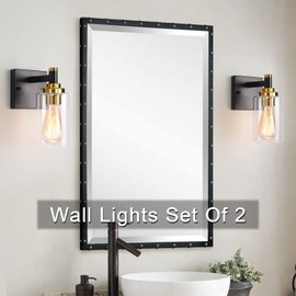 ZCHAOZ Black and Gold Wall Sconces Set of Two Bathroom Light Fixtures Brass Sconces Wall Lighting Modern Wall Light Fixtures with Glass Shade Rustic Wall Lamps for Living Room Bedroom Hallway Kitchen