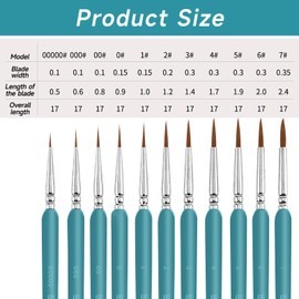 11 Piece Fine Brush Set, Miniature Brush for Painting by Numbers, Wolf Hair, Thin Brush, Acrylic Paint Brush Set, for Acrylic, Watercolour and Oil Painting, Painting by and Fine Detail Numbers