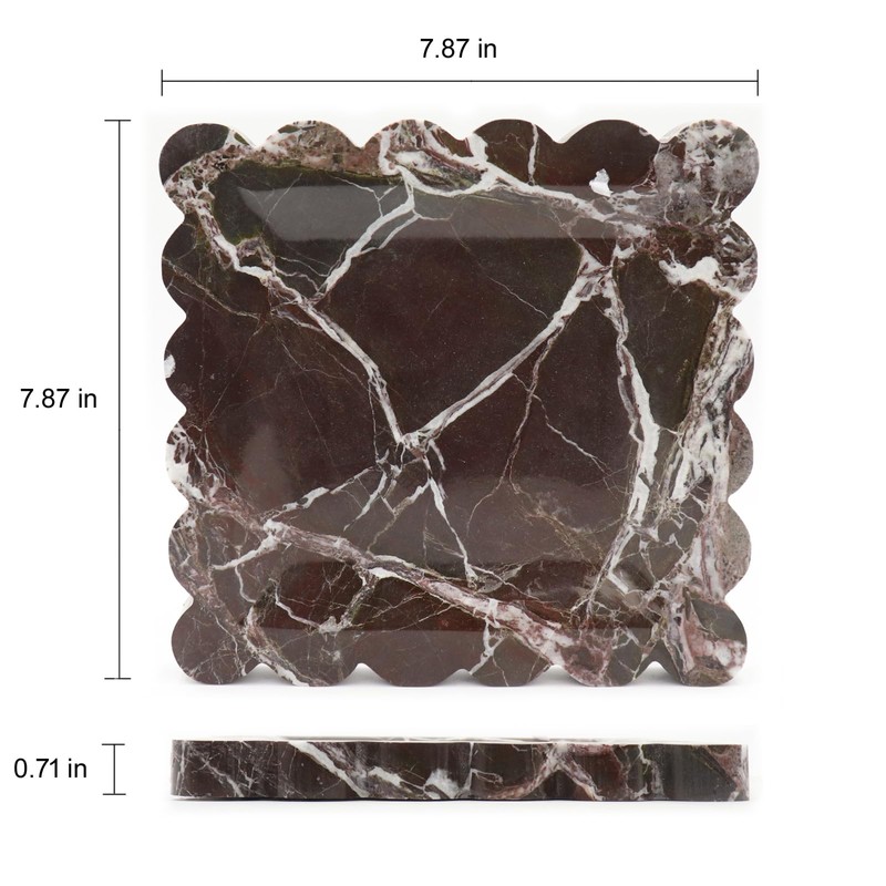 Kesoniku Square Marble Decorative Tray with Scalloped Edge, Luxury Natural