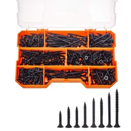 Maexxna 380pcs Drywall Screws Kit, 8 Sizes Wood Screws, Black Steel Drywall Screws Phillips Bugle Head and Black Phosphate Finish Self Tapping Screws Assortment for Wood Drywall Sheetrock