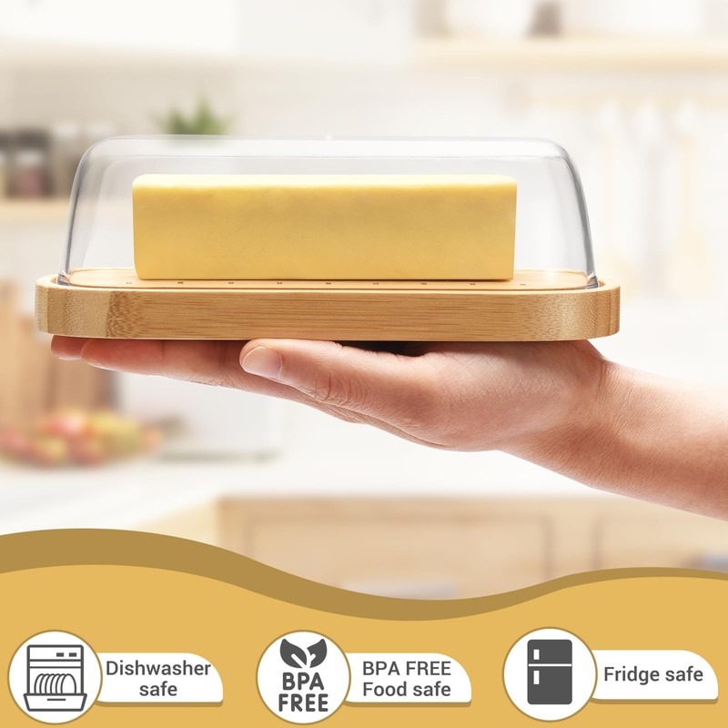 HEKEIEON ,Butter Dish with Lid, Bamboo Butter Holder, Butter Container