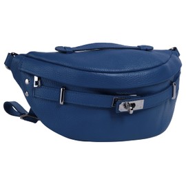 Samantha Look Women's Genuine Leather Belt Bag, Made in Italy, Comfortable Bum Bag in Clean Chic, Cross Body Bag Made of Leather, 021834, blue