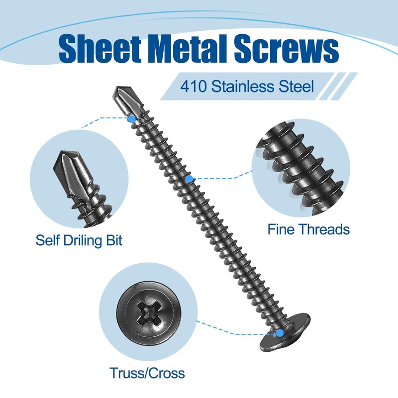 ANCHOREASE #8×2″ Sheet Metal Screws 100Pcs, 410 Stainless Steel Self