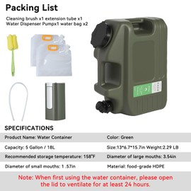 FIRINER 5 Gallon Water Jug, Bpa Free Large Water Jug with Spigot, Automatic Touch Control Water Pump, Emergency Water Container for Outdoor Hiking Camping