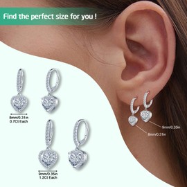 INFINIONLY Women's Heart Diamond Hoop Earrings 1 Carat Moissanite 925 Silver Earrings for Girls D Colour VVS1 Perfectly Cut French Clasp Earrings with GRA Certificate Wedding Jewellery, Silver,