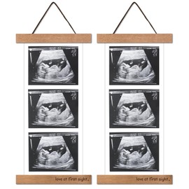 2 Pcs Sonogram Picture Frame, Wooden Magnetic Ultrasound Picture Frame for Refrigerator with Love at First Sight, for Baby Announcement, Birth Information, Baby shower, Expecting Parents and Grandparent to be Gifts