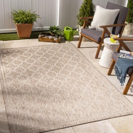 Livabliss Sawyer Vintage Diamond Outdoor Rug, 5'3" x 7', Camel