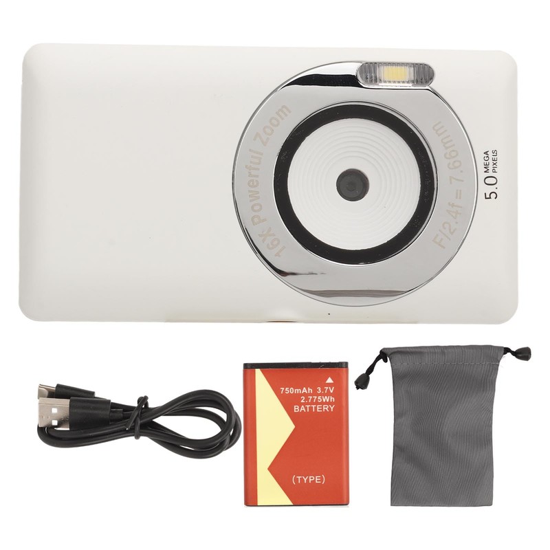 Digital Camera, White 50MP 4K 16x Zoom Vlogging Camera with