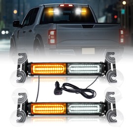 Nrgedzam 2 in 1 LED Traffic Advisor Light Bar, 40 LED Amber White Flashing Emergency Safety Warning Lights Front/Rear Windshield Hazard Beacon Lights for Truck Construction Vehicles Police Tow Car