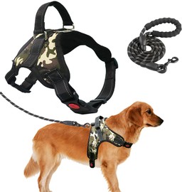 ATOOZOO Arnes para Perro Grande Mediana y Pequeño Pechera para Perro con 1.5m Correa y Arneses Pechera Ajustable Reflectante Transpirable para Caminar Viajar Entrenar Perros Accesorios (Camo, L)