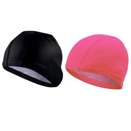 TRADERPLUS 2 Pack Lycra Fiber Swim Cap Swimming Caps Comfortable Swimming Pool Cap (Black+Rose Red)