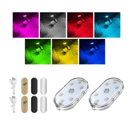 Augeny 2 PCS Car LED Lights Interior Wireless, 7 Colors Magnetic Auto Interior Light with 6 Bright LED Lamp Beads, Portable USB Rechargeable Vehicle Interior Led Night Light