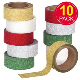 Baker Ross AW923 Christmas Glitter Tape (Pack of 10) -Festive Arts and Crafts, Assorted