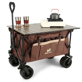 Whitsunday Collasible Wagon, Large Capacity 400Lbs, All-Terrain Wheels Heavy Duty Utility Wagon for Gardening Shopping Fishing Camping Outdoor Picnic Brown