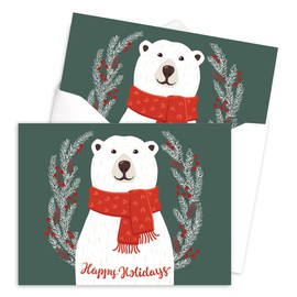 Canopy Street Smiling Polar Bear Holiday Card Pack / 25 Christmas Greeting Cards With Inside Verses And Envelopes / 4 5/8" x 6 1/4" Happy Holidays Cozy Winter Seasonal Holiday Cards
