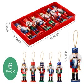 Auniq Christmas Nutcracker Figure, Pack of 6 Nutcracker Decorative Figurine Wooden Nutcracker Tree Decorations for Christmas Tree Ornaments Birthday Gift Decorations 13 cm
